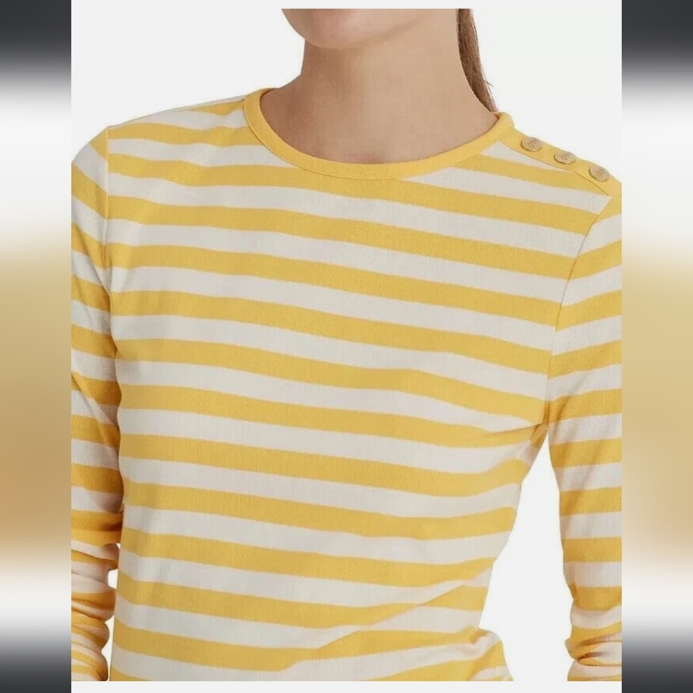 Lauren Ralph Lauren Riviera Stripe Snap-Trim Long Sleeve Slim Cotton Shirt XL - Picture 2 of 13